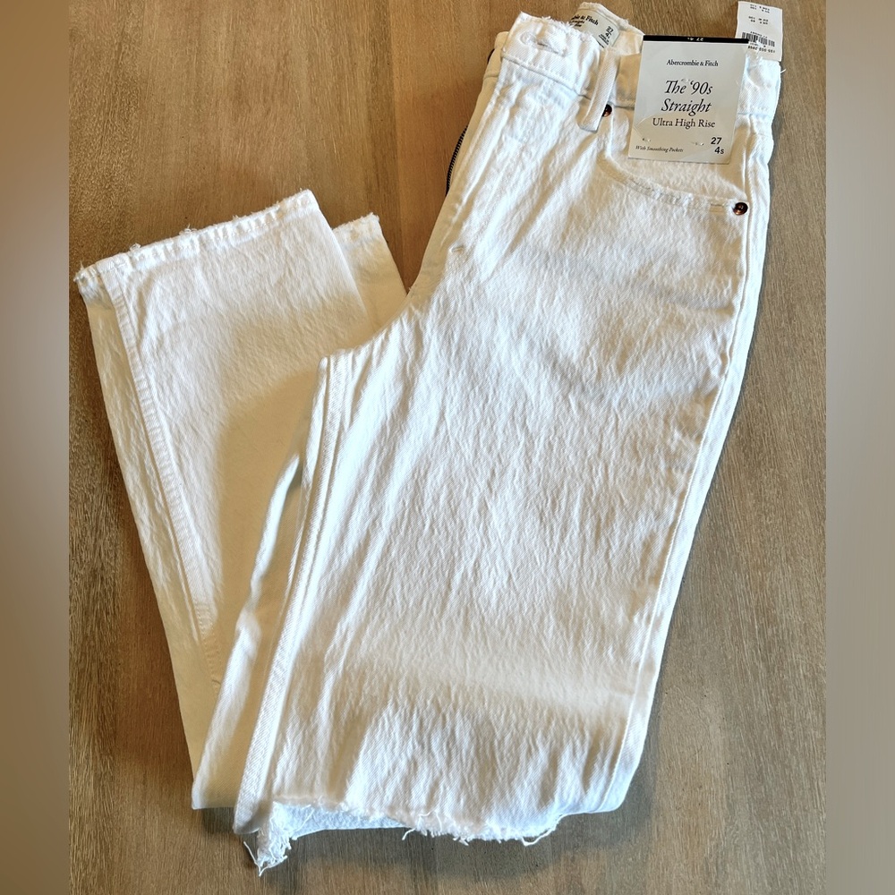 Abercrombie & fitch White ultra high waisted straight jeans size 4s/27